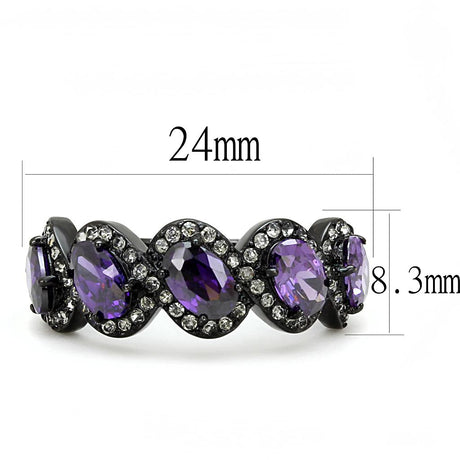 IP Black(Ion Plating) Stainless Steel Ring with AAA Grade CZ  in Amethyst