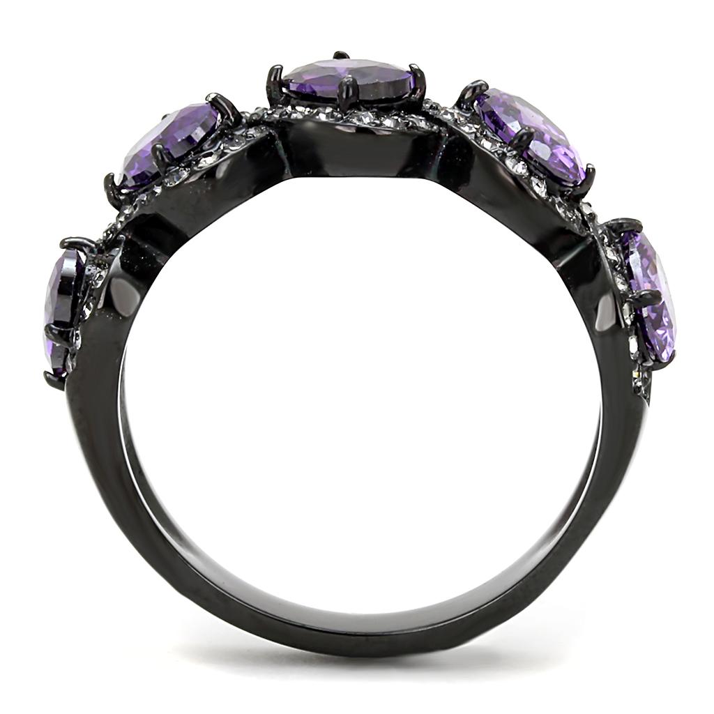 IP Black(Ion Plating) Stainless Steel Ring with AAA Grade CZ  in Amethyst