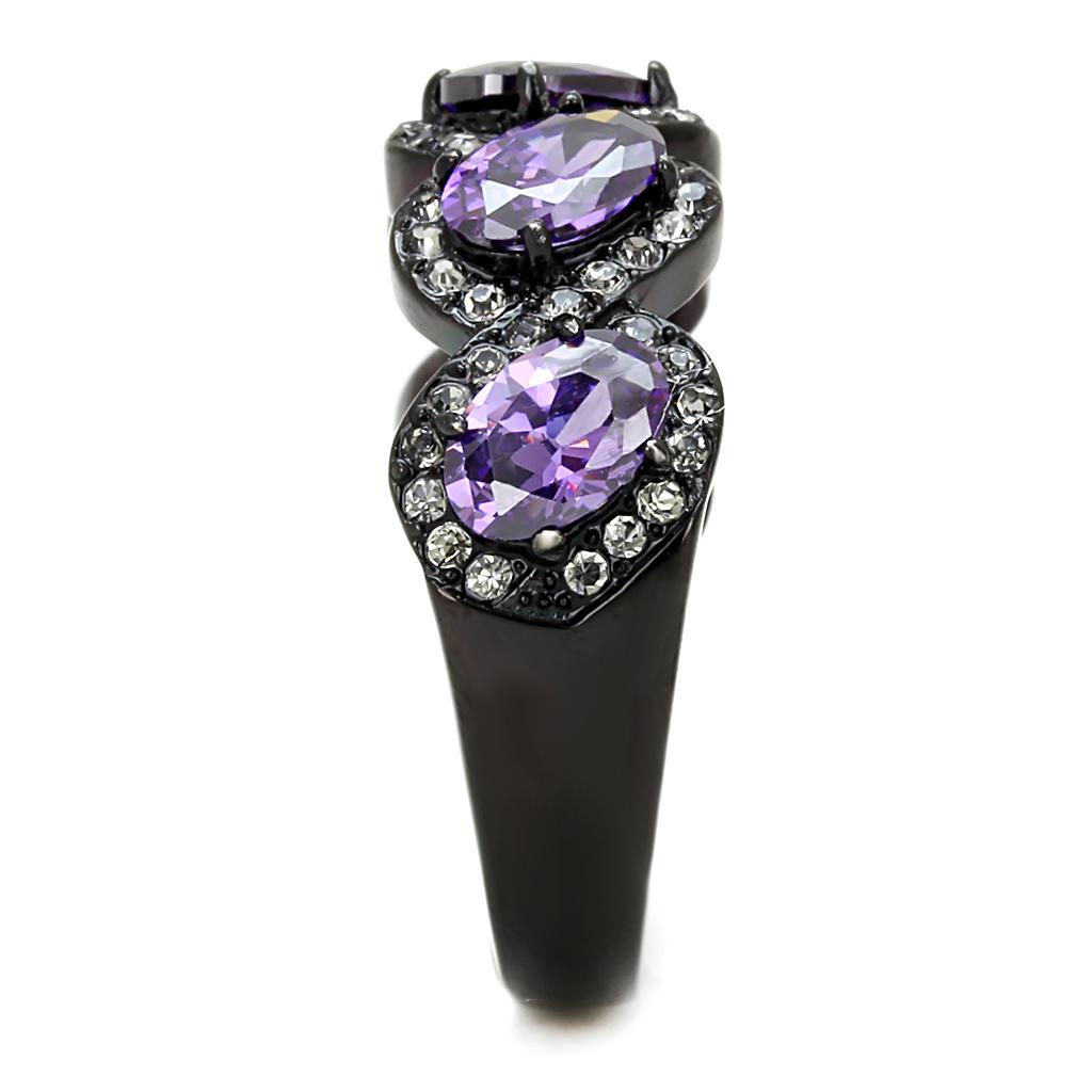 IP Black(Ion Plating) Stainless Steel Ring with AAA Grade CZ  in Amethyst