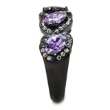 IP Black(Ion Plating) Stainless Steel Ring with AAA Grade CZ  in Amethyst