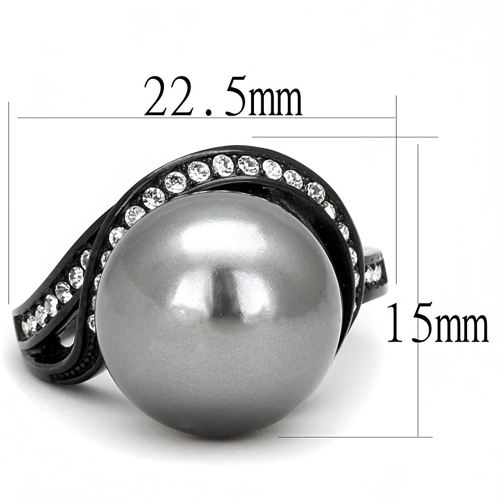 IP Black(Ion Plating) Stainless Steel Ring with Synthetic Pearl in Gray