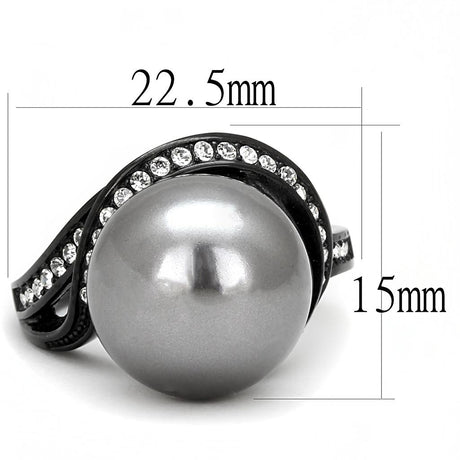 IP Black(Ion Plating) Stainless Steel Ring with Synthetic Pearl in Gray