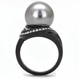 IP Black(Ion Plating) Stainless Steel Ring with Synthetic Pearl in Gray