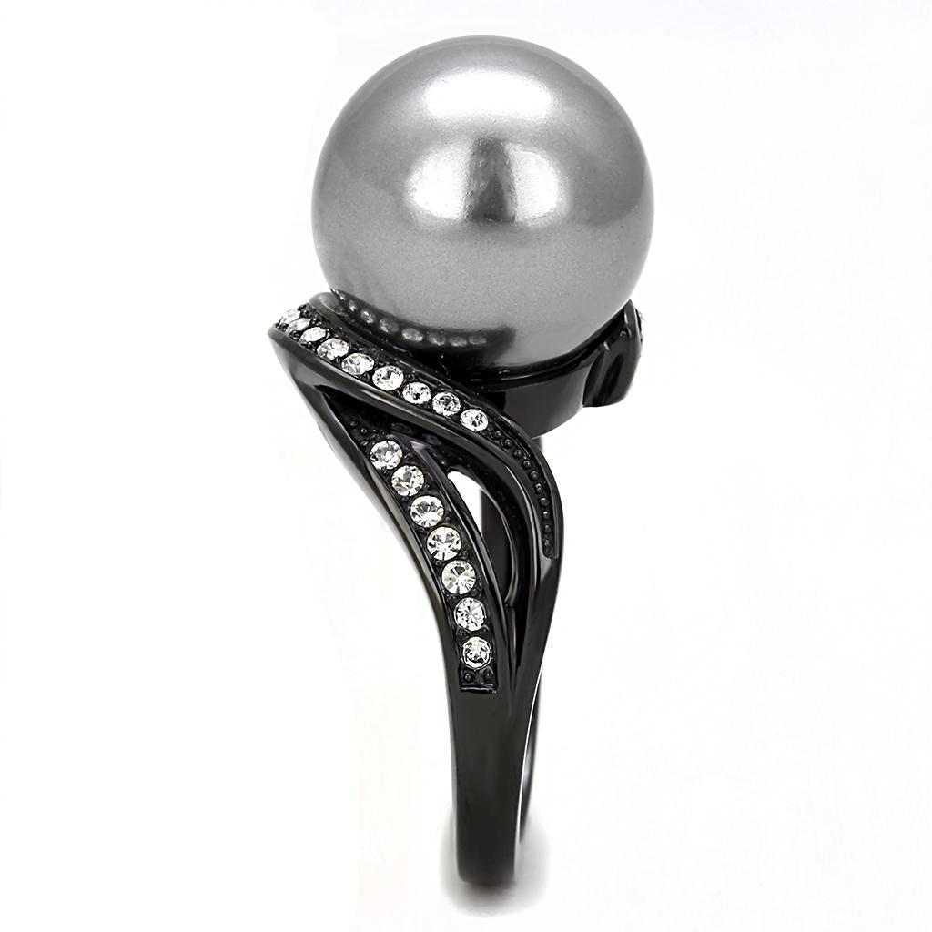 IP Black(Ion Plating) Stainless Steel Ring with Synthetic Pearl in Gray