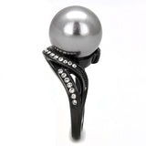 IP Black(Ion Plating) Stainless Steel Ring with Synthetic Pearl in Gray