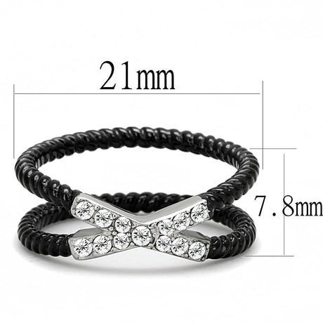 Two-Tone IP Black (Ion Plating) Stainless Steel Ring with Top Grade Crystal  in Clear