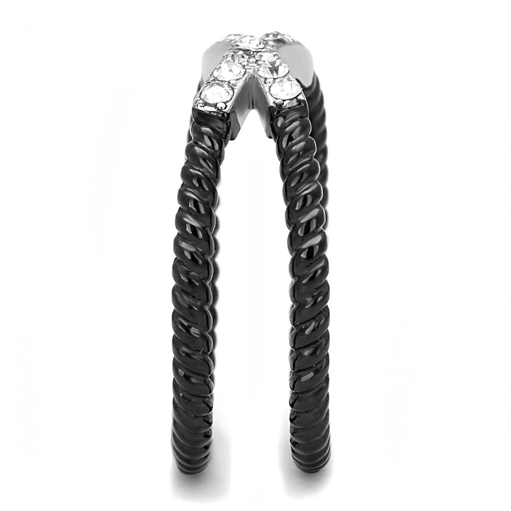 Two-Tone IP Black (Ion Plating) Stainless Steel Ring with Top Grade Crystal  in Clear