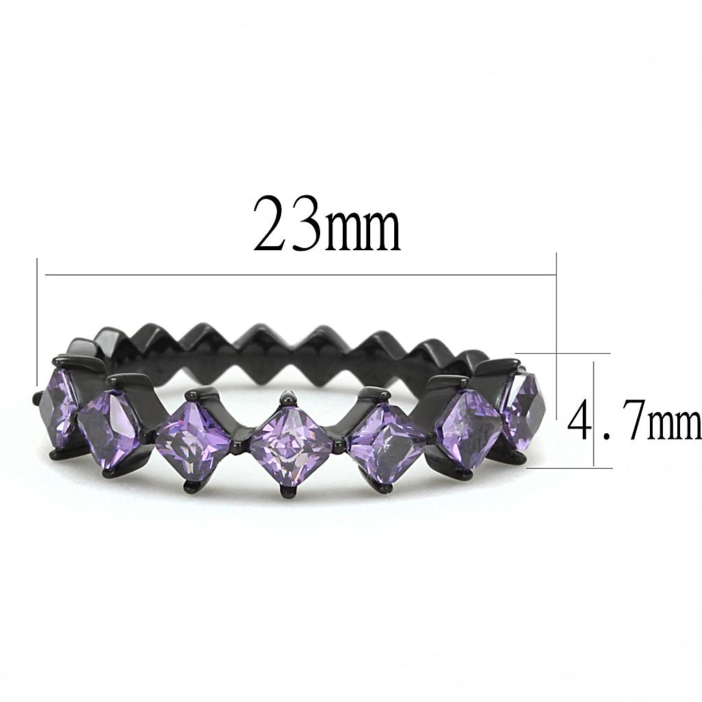 IP Black(Ion Plating) Stainless Steel Ring with AAA Grade CZ  in Amethyst