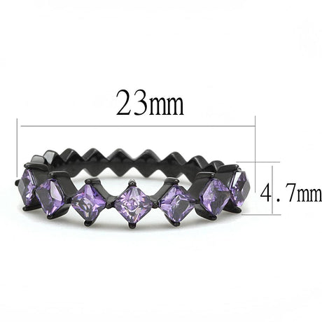 IP Black(Ion Plating) Stainless Steel Ring with AAA Grade CZ  in Amethyst