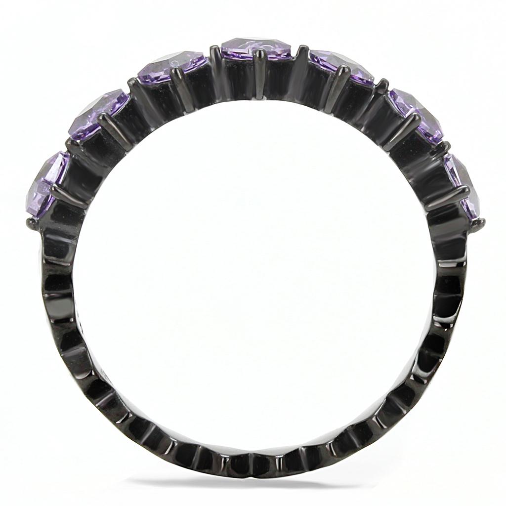 IP Black(Ion Plating) Stainless Steel Ring with AAA Grade CZ  in Amethyst