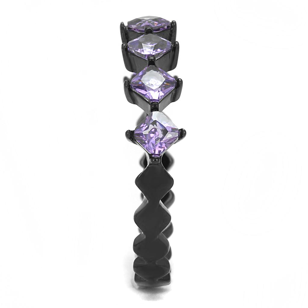 IP Black(Ion Plating) Stainless Steel Ring with AAA Grade CZ  in Amethyst