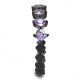 IP Black(Ion Plating) Stainless Steel Ring with AAA Grade CZ  in Amethyst