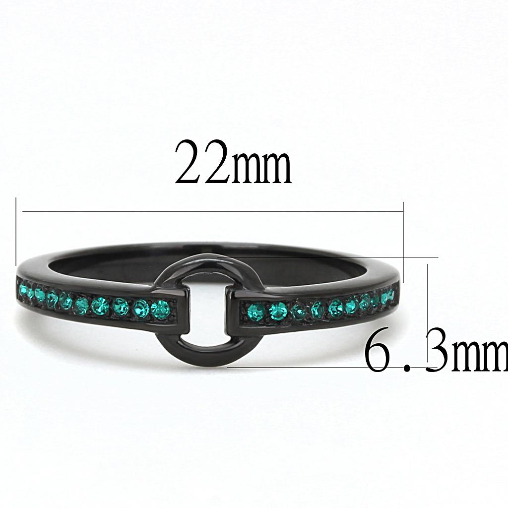 IP Black(Ion Plating) Stainless Steel Ring with Top Grade Crystal  in Emerald