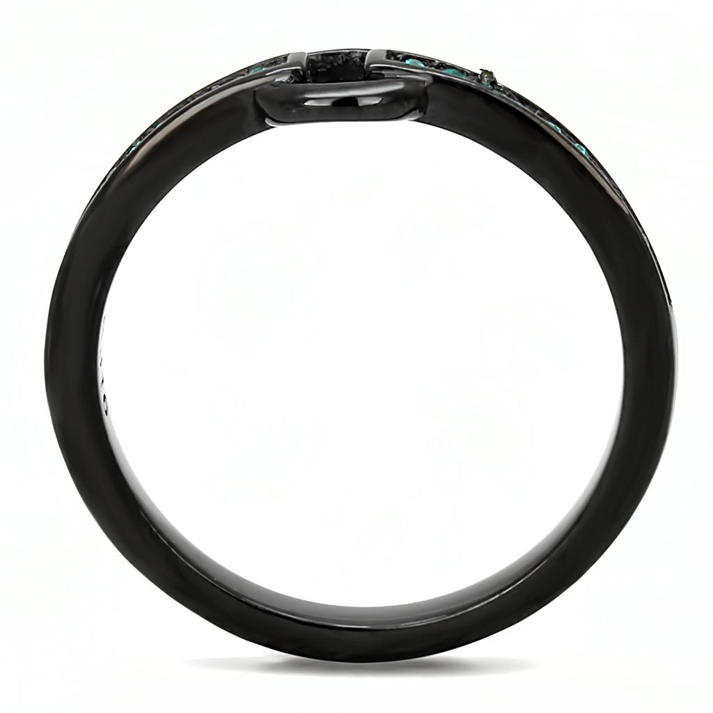 IP Black(Ion Plating) Stainless Steel Ring with Top Grade Crystal  in Emerald