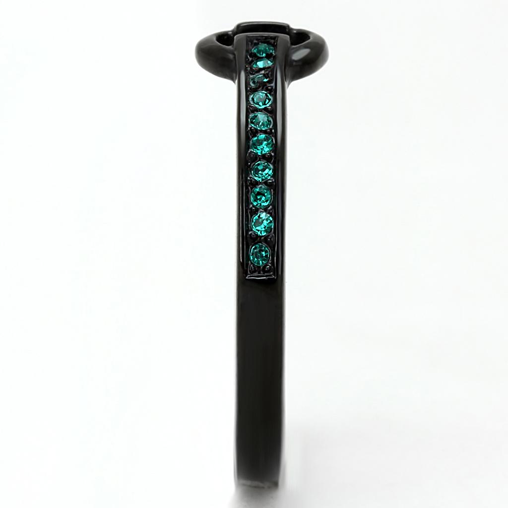 IP Black(Ion Plating) Stainless Steel Ring with Top Grade Crystal  in Emerald