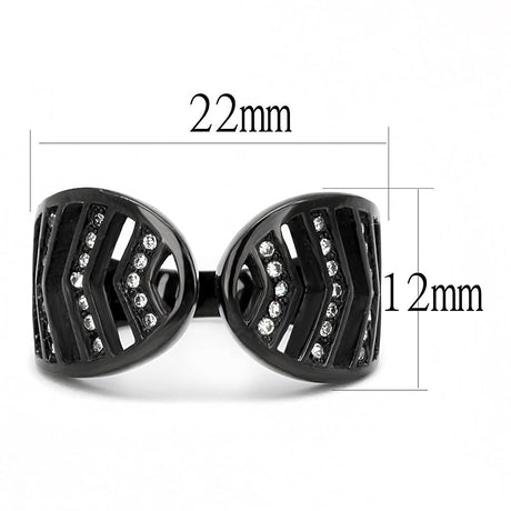 IP Black(Ion Plating) Stainless Steel Ring with Top Grade Crystal  in Clear