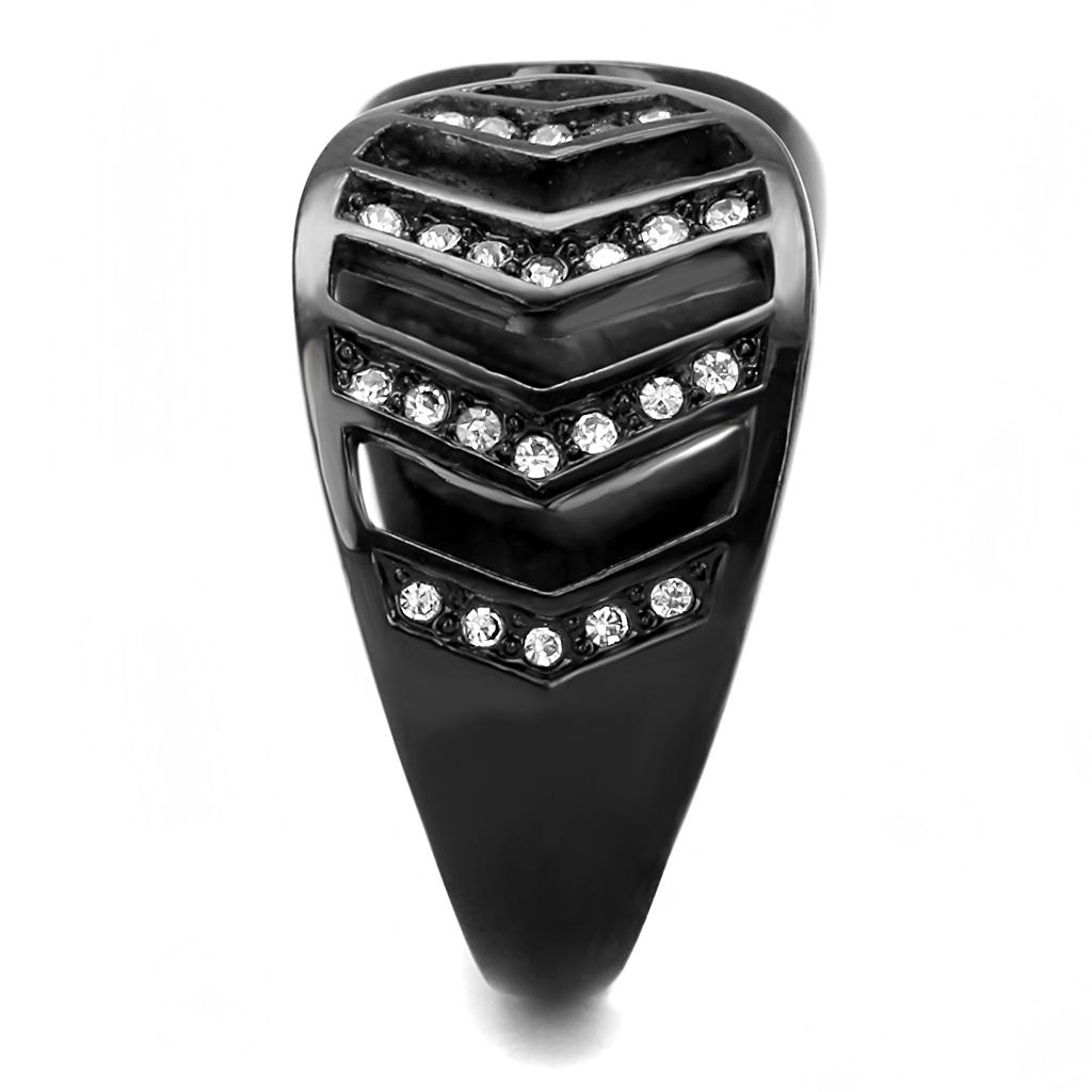 IP Black(Ion Plating) Stainless Steel Ring with Top Grade Crystal  in Clear