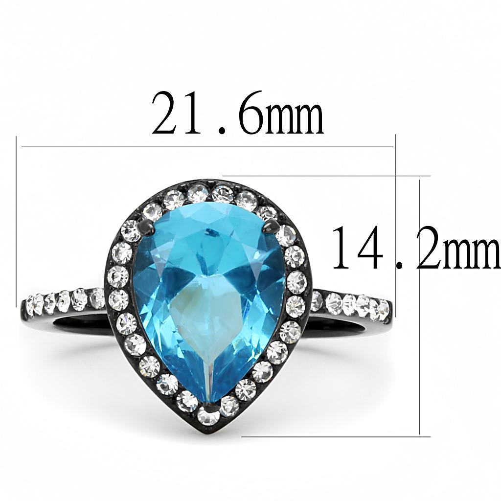 IP Black(Ion Plating) Stainless Steel Ring with Synthetic Synthetic Glass in Sea Blue