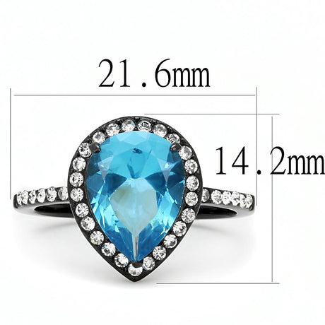IP Black(Ion Plating) Stainless Steel Ring with Synthetic Synthetic Glass in Sea Blue