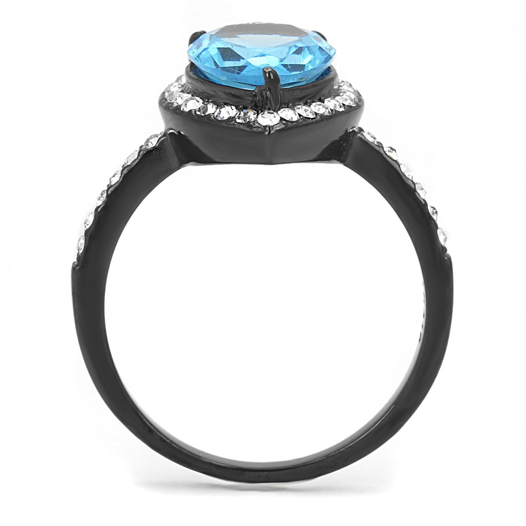 IP Black(Ion Plating) Stainless Steel Ring with Synthetic Synthetic Glass in Sea Blue