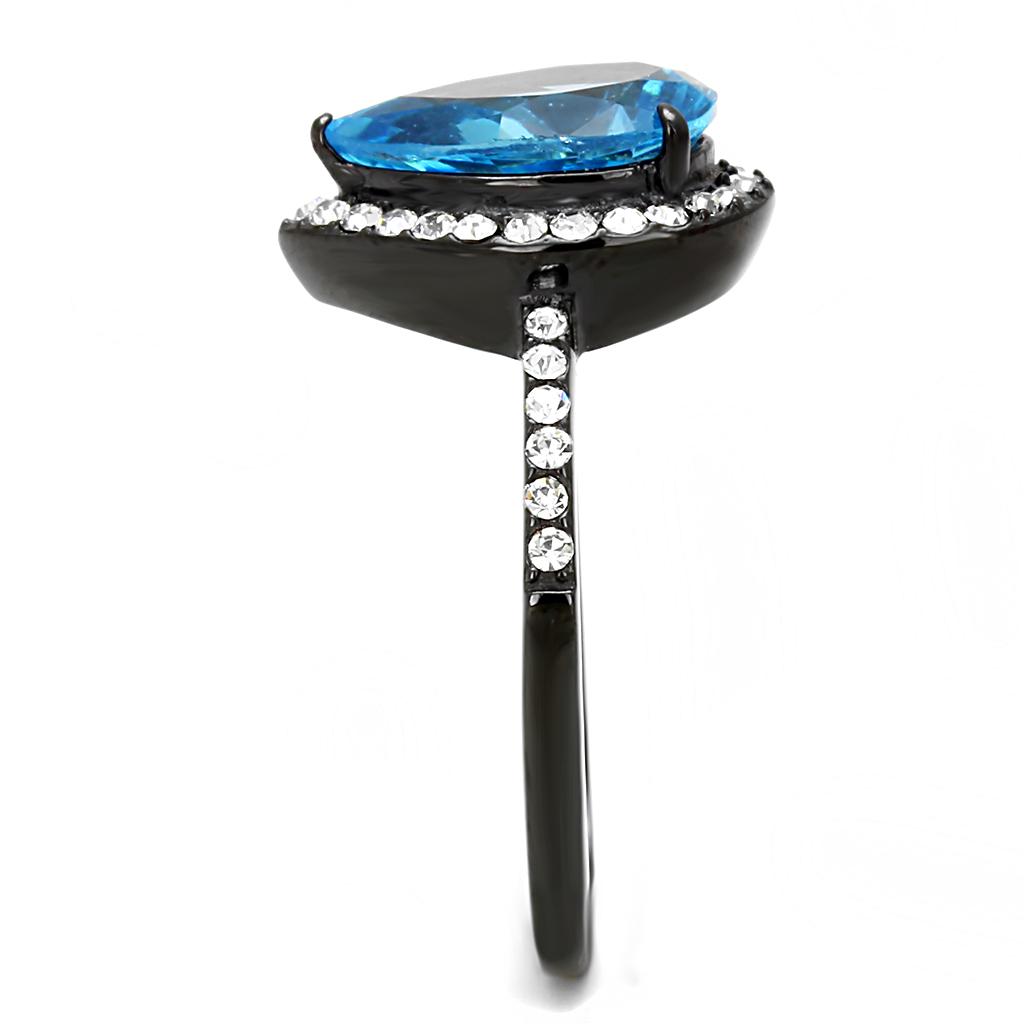 IP Black(Ion Plating) Stainless Steel Ring with Synthetic Synthetic Glass in Sea Blue