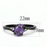 IP Black(Ion Plating) Stainless Steel Ring with AAA Grade CZ  in Amethyst