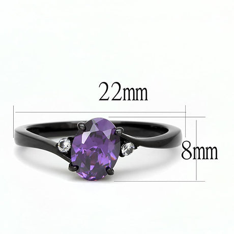 IP Black(Ion Plating) Stainless Steel Ring with AAA Grade CZ  in Amethyst