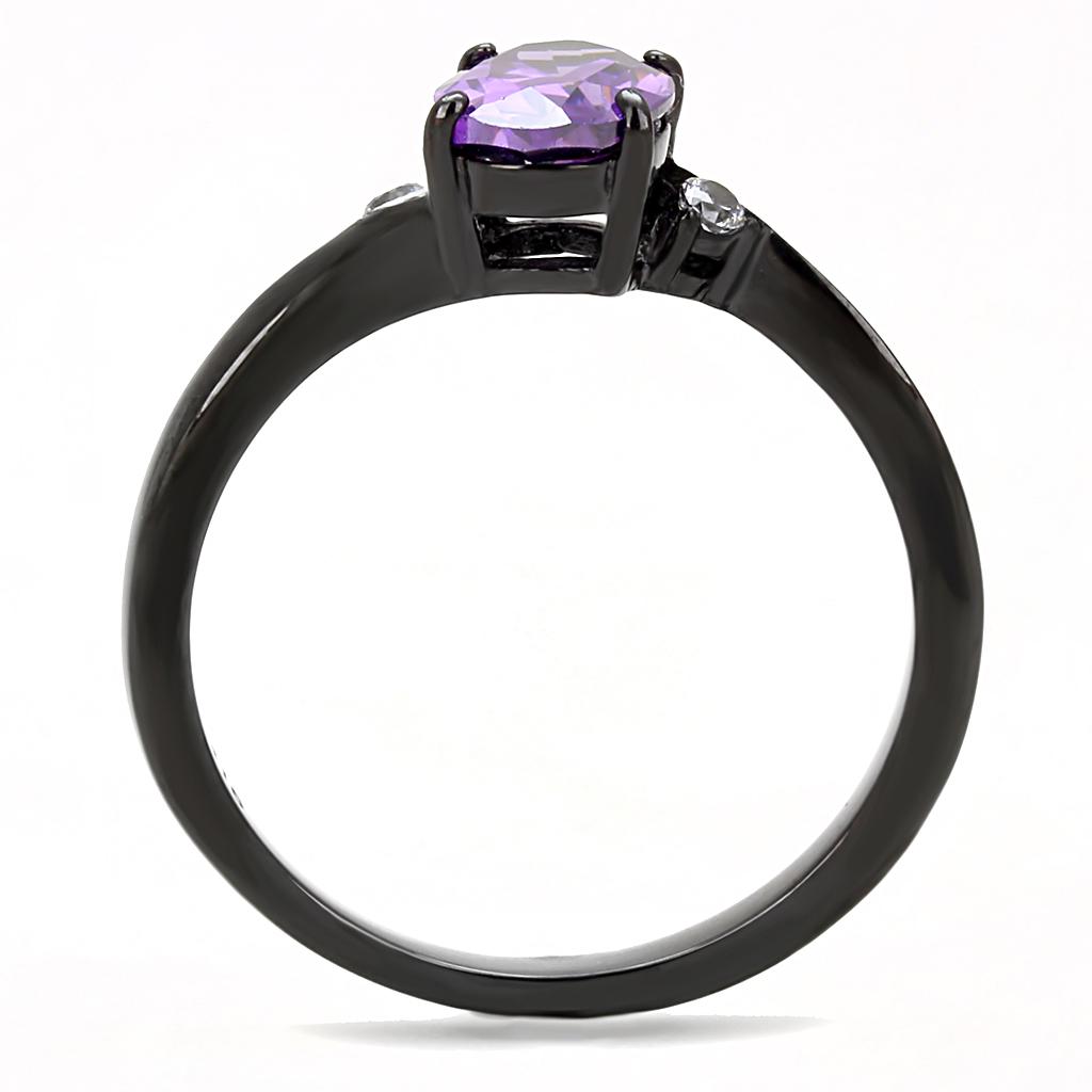 IP Black(Ion Plating) Stainless Steel Ring with AAA Grade CZ  in Amethyst