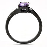 IP Black(Ion Plating) Stainless Steel Ring with AAA Grade CZ  in Amethyst