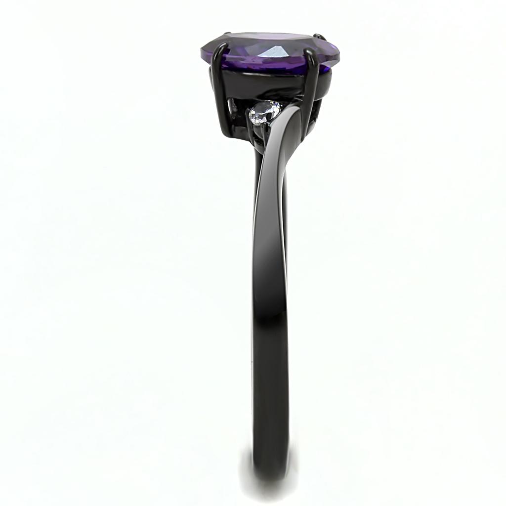 IP Black(Ion Plating) Stainless Steel Ring with AAA Grade CZ  in Amethyst