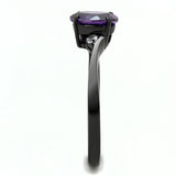 IP Black(Ion Plating) Stainless Steel Ring with AAA Grade CZ  in Amethyst