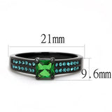 IP Black(Ion Plating) Stainless Steel Ring with Synthetic Synthetic Glass in Emerald