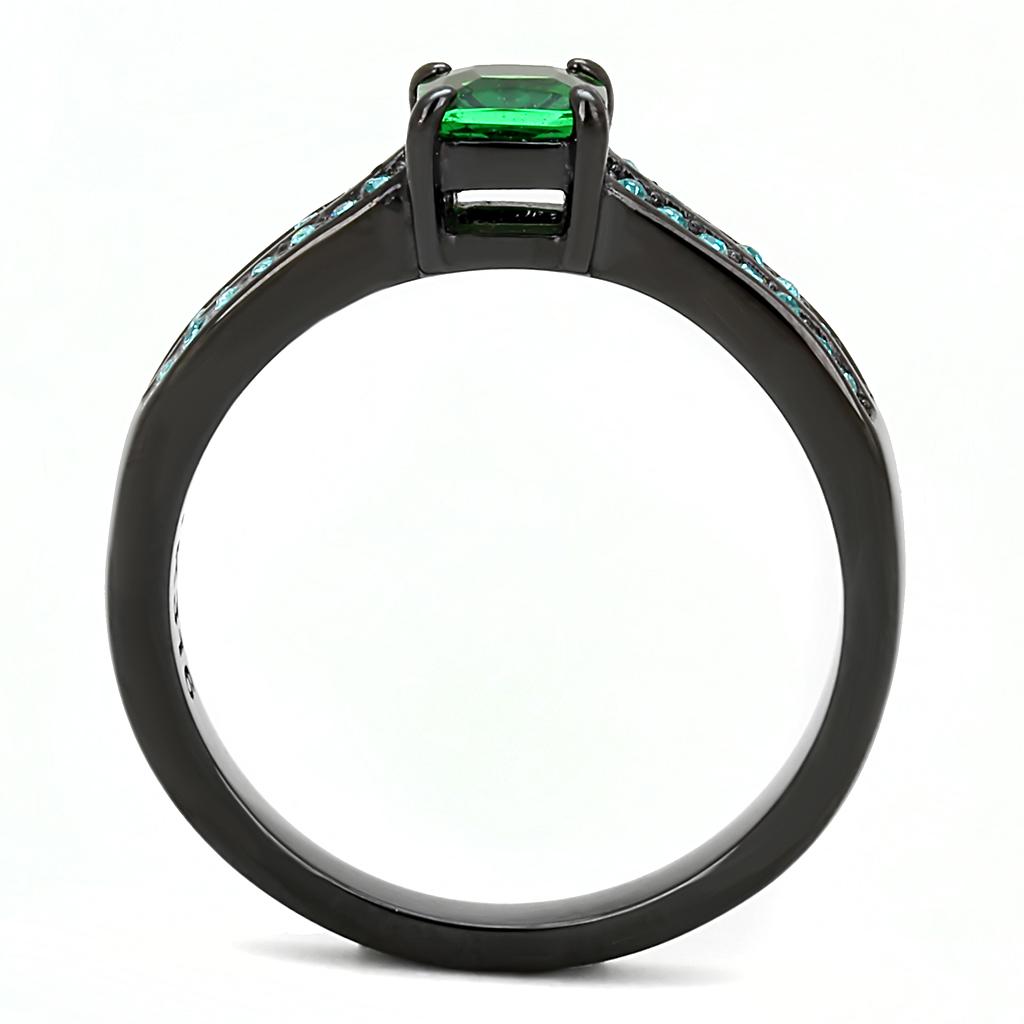 IP Black(Ion Plating) Stainless Steel Ring with Synthetic Synthetic Glass in Emerald