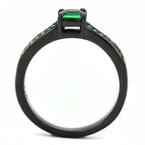 IP Black(Ion Plating) Stainless Steel Ring with Synthetic Synthetic Glass in Emerald