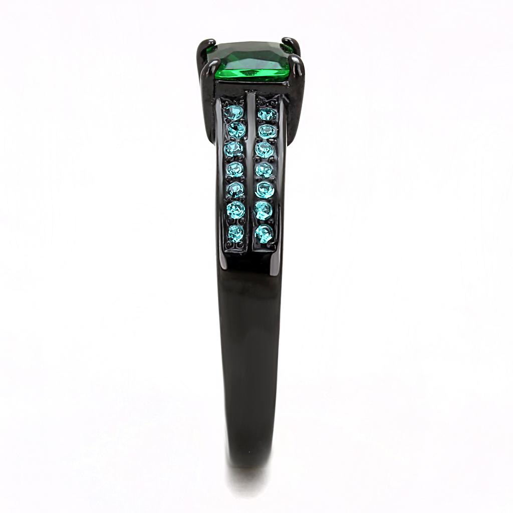 IP Black(Ion Plating) Stainless Steel Ring with Synthetic Synthetic Glass in Emerald