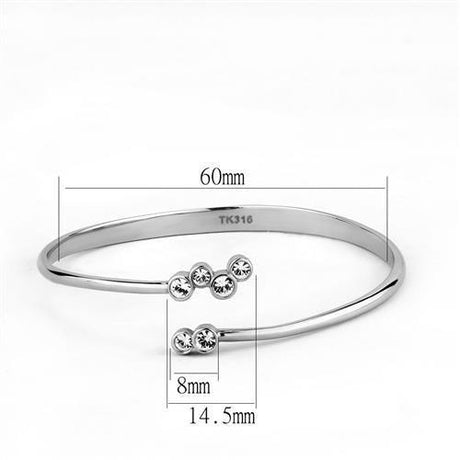 High polished (no plating) Stainless Steel Bangle with Top Grade Crystal  in Clear