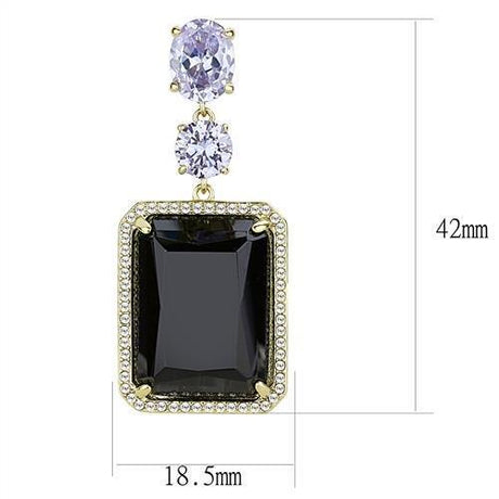 IP Gold(Ion Plating) Stainless Steel Earrings with Synthetic Synthetic Glass in Jet