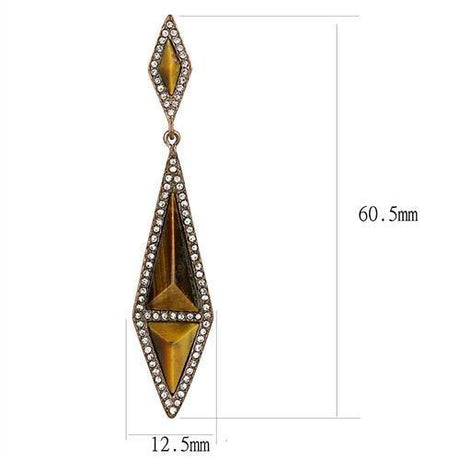 IP Coffee light Stainless Steel Earrings with Synthetic Tiger Eye in Topaz
