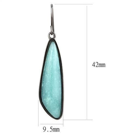 IP Light Black  (IP Gun) Stainless Steel Earrings with Semi-Precious Amazon Stone in Emerald