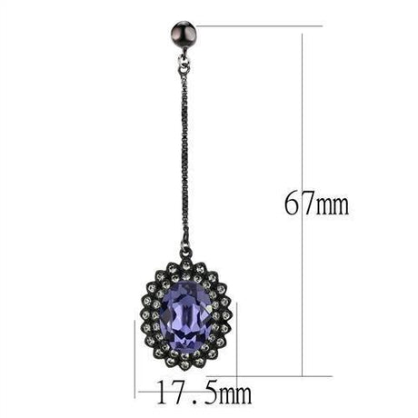 IP Black(Ion Plating) Stainless Steel Earrings with Top Grade Crystal  in Tanzanite
