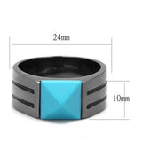 IP Light Black  (IP Gun) Stainless Steel Ring with Synthetic Turquoise in Sea Blue