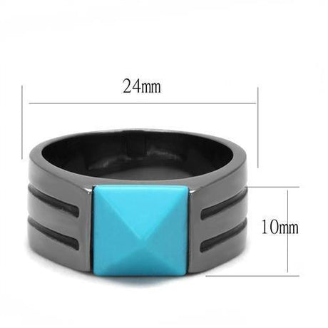 IP Light Black  (IP Gun) Stainless Steel Ring with Synthetic Turquoise in Sea Blue