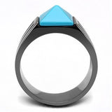 IP Light Black  (IP Gun) Stainless Steel Ring with Synthetic Turquoise in Sea Blue