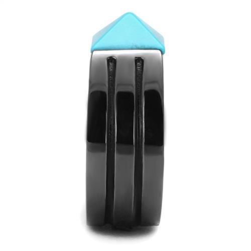 IP Light Black  (IP Gun) Stainless Steel Ring with Synthetic Turquoise in Sea Blue