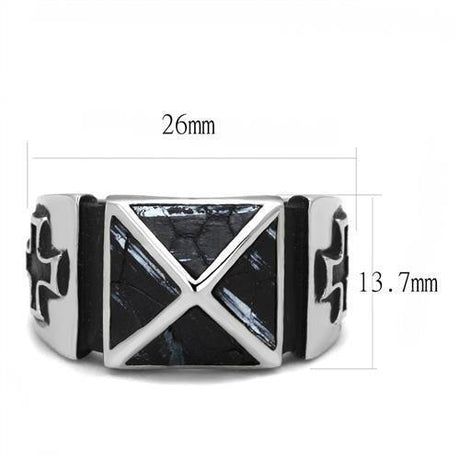 High polished (no plating) Stainless Steel Ring with Leather  in Jet
