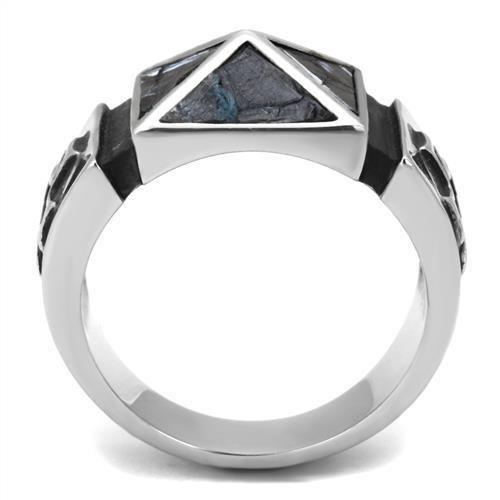 High polished (no plating) Stainless Steel Ring with Leather  in Jet