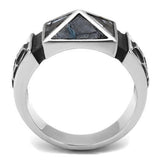 High polished (no plating) Stainless Steel Ring with Leather  in Jet