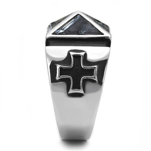 High polished (no plating) Stainless Steel Ring with Leather  in Jet