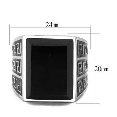 High polished (no plating) Stainless Steel Ring with Synthetic Onyx in Jet