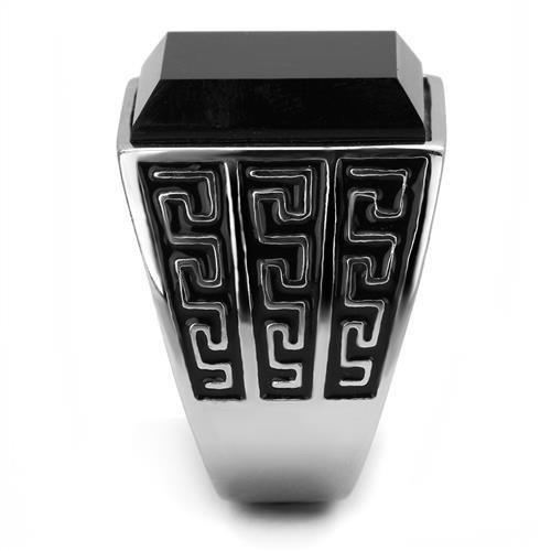 High polished (no plating) Stainless Steel Ring with Synthetic Onyx in Jet